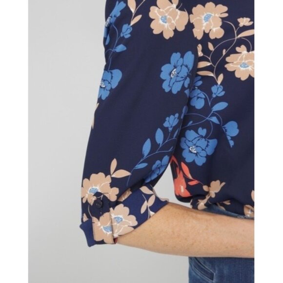Women's Floral Troupe Shirt in Midnight Dark Blue Size Small | Chico's 1748 - Picture 5 of 5